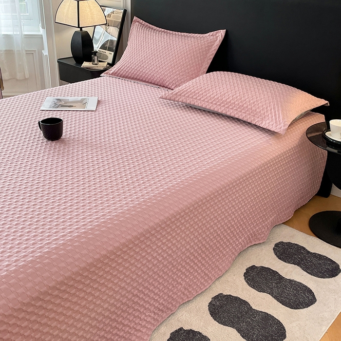 91家纺网 家纺一手货源 找家纺 梦舒羽 2025新款魔方格泡泡大提花床单华夫格床垫保护套床护垫 魔方格泡泡-梦幻粉