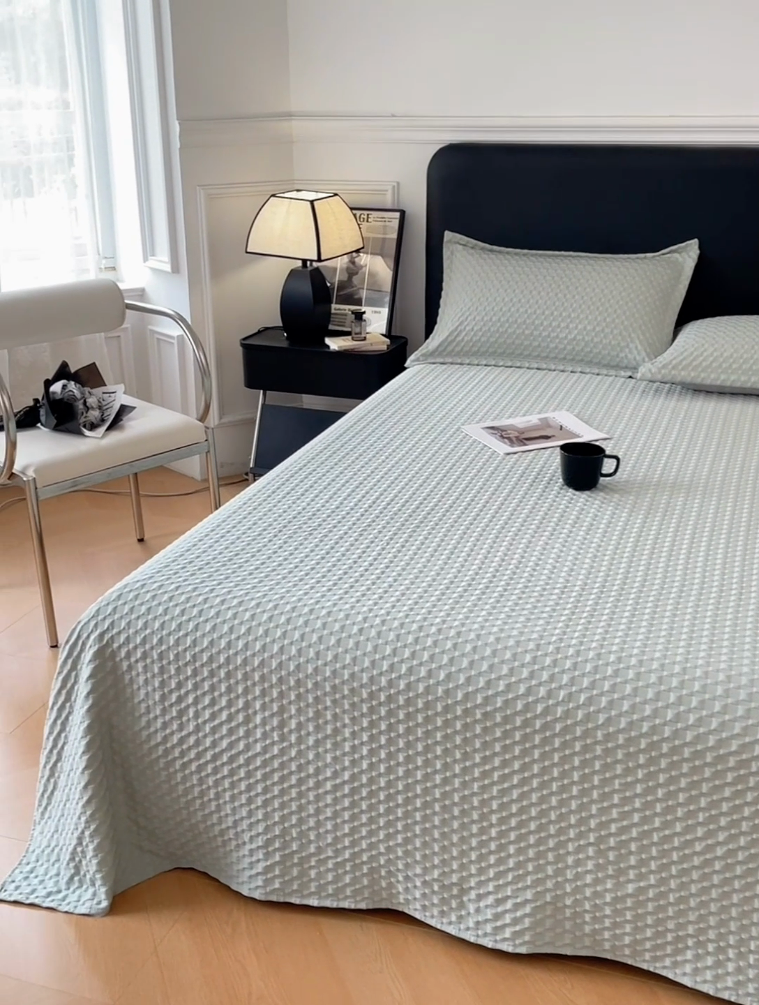 91家纺网 家纺一手货源 找家纺 梦舒羽 2025新款魔方格泡泡大提花床单华夫格床垫保护套床护垫 魔方格泡泡-云川绿