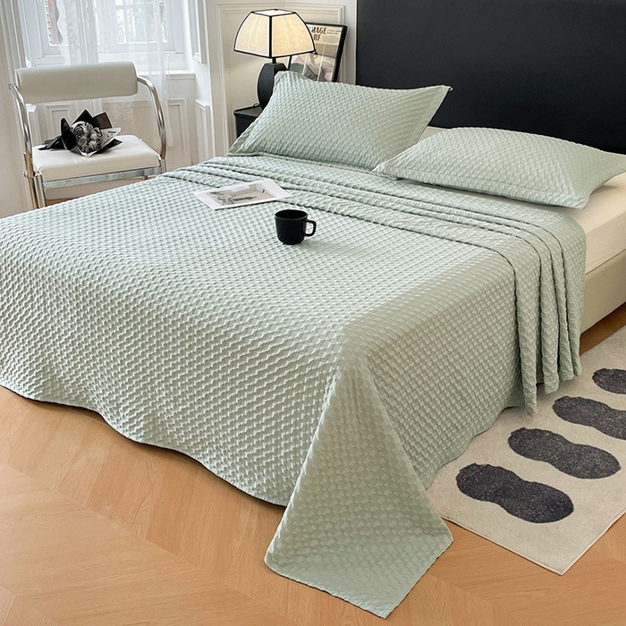 91家纺网 家纺一手货源 找家纺 梦舒羽 2025新款魔方格泡泡大提花床单华夫格床垫保护套床护垫 魔方格泡泡-云川绿