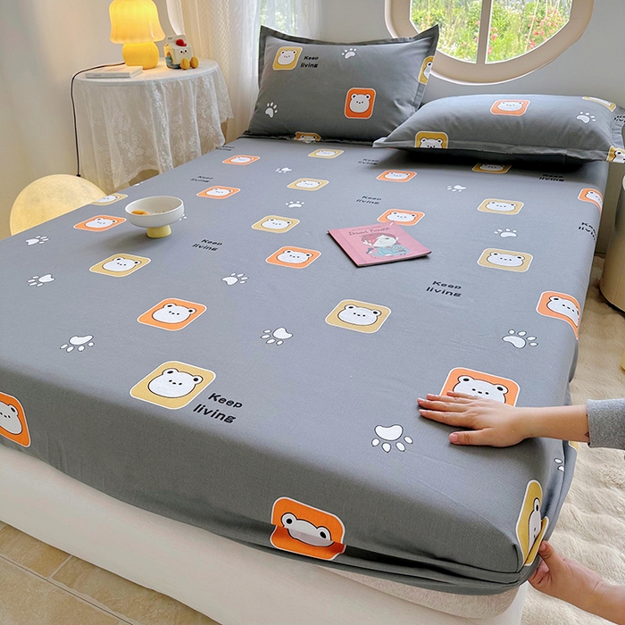 91家纺网 家纺一手货源 找家纺 家贝爱 2024新款原棉老粗布床笠 格格熊