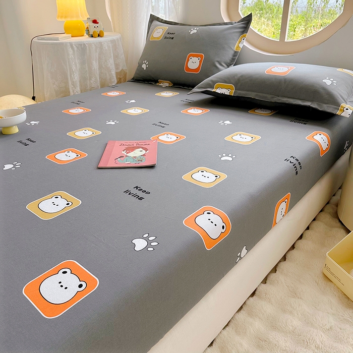 91家纺网 家纺一手货源 找家纺 家贝爱 2024新款原棉老粗布床笠 格格熊