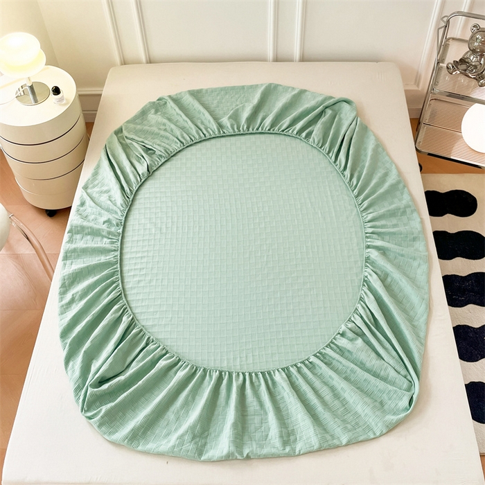 91家纺网 家纺一手货源 找家纺 梦舒羽 2025新款魔方格泡泡大提花床笠华夫格床垫保护套 华夫格纯色-青樱绿