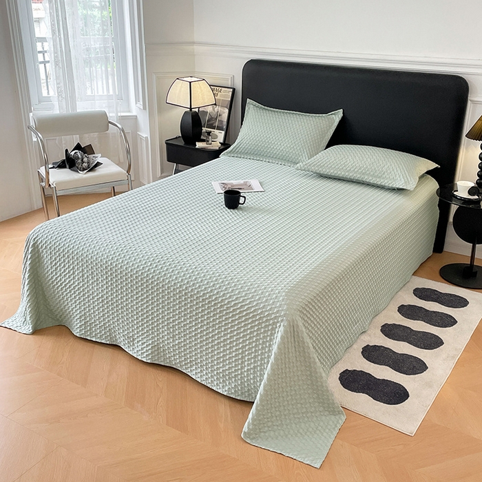 91家纺网 家纺一手货源 找家纺 梦舒羽 2025新款魔方格泡泡大提花床单华夫格床垫保护套床护垫 魔方格泡泡-云川绿