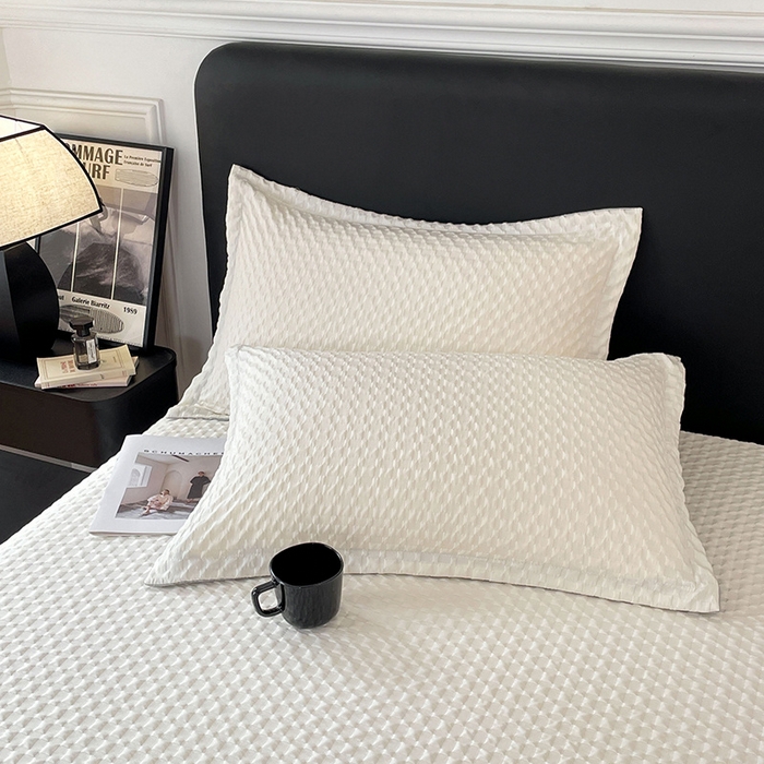 91家纺网 家纺一手货源 找家纺 梦舒羽 2025新款魔方格泡泡大提花床单华夫格床垫保护套床护垫 魔方格泡泡-珍珠白