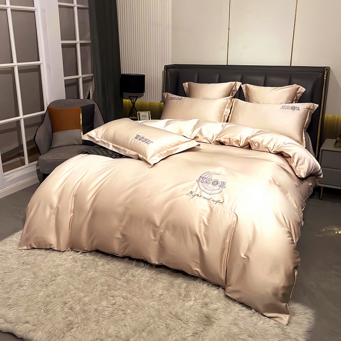 91家纺网 家纺一手货源 找家纺 艾迪尚家纺 2025新款120S刺绣长绒棉四六件套 山茶花-香槟金