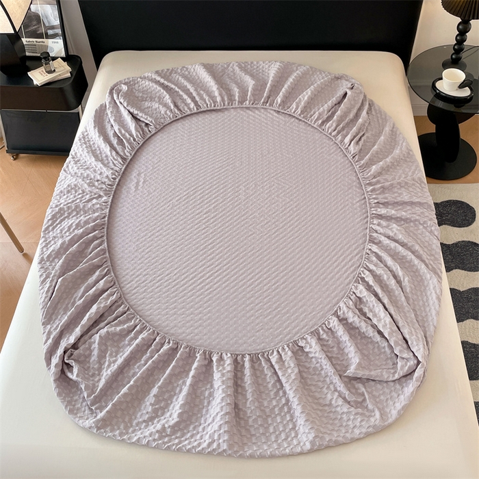 91家纺网 家纺一手货源 找家纺 梦舒羽 2025新款魔方格泡泡大提花床笠华夫格床垫保护套 魔方格泡泡-银月灰