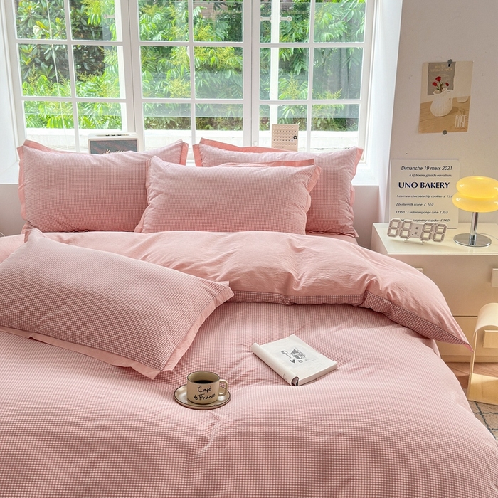 91家纺网 家纺一手货源 找家纺 （总）晚依家纺 2025新款全棉色织水洗棉宽边断角四件套