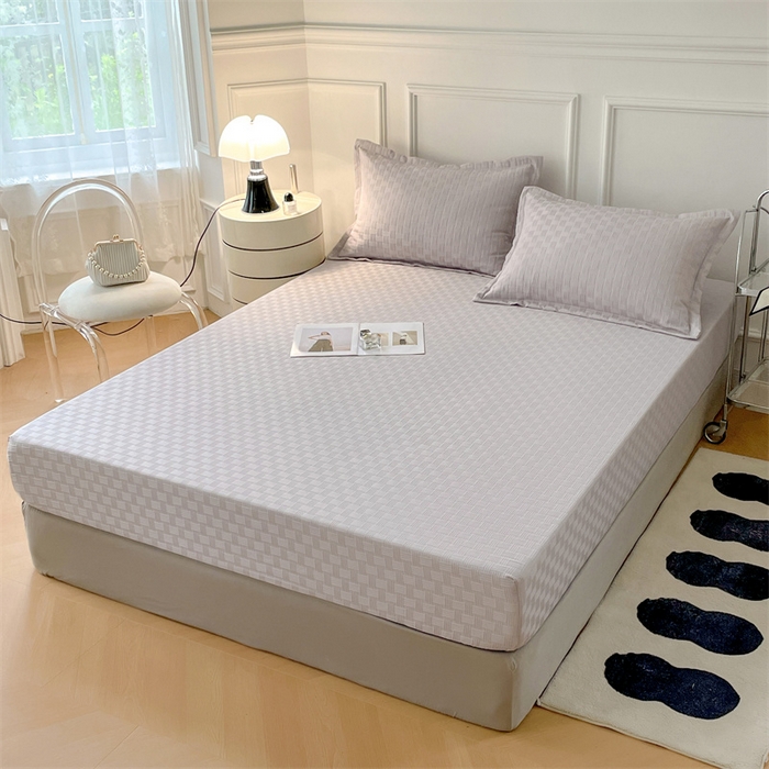 91家纺网 家纺一手货源 找家纺 梦舒羽 2025新款魔方格泡泡大提花床笠华夫格床垫保护套 华夫格纯色-浅灰色