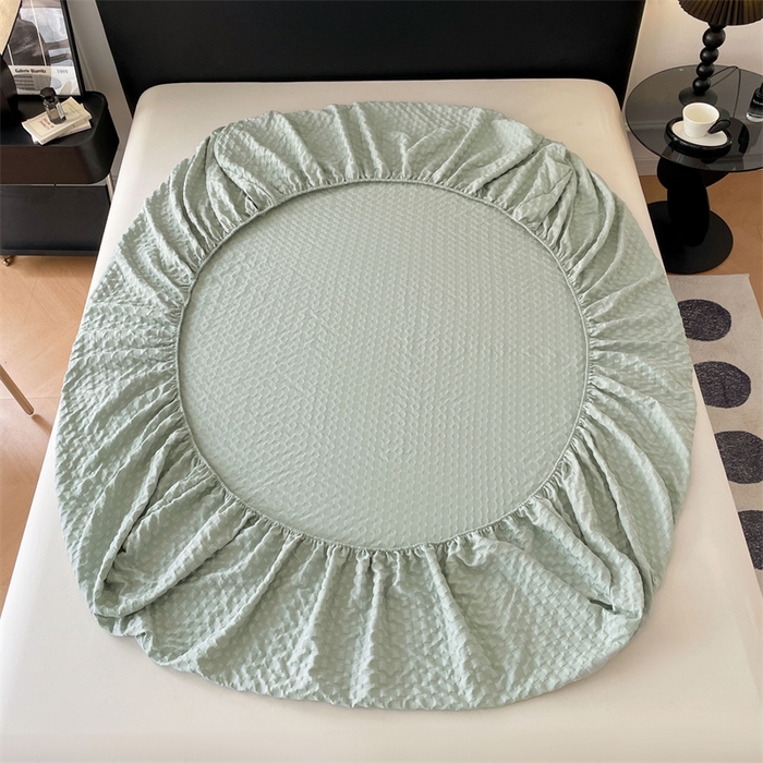 91家纺网 家纺一手货源 找家纺 梦舒羽 2025新款魔方格泡泡大提花床笠华夫格床垫保护套 魔方格泡泡-云川绿