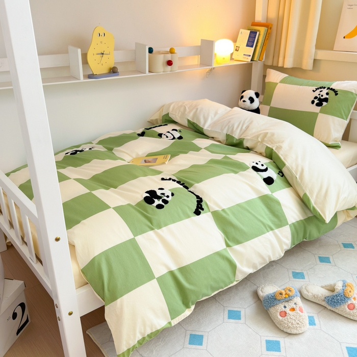 91家纺网 家纺一手货源 找家纺 锦觅 2024新款学生季全棉小清新绣花时尚复古卡通三件套四件套 调皮国宝