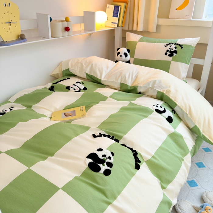 91家纺网 家纺一手货源 找家纺 锦觅 2024新款学生季全棉小清新绣花时尚复古卡通三件套四件套 调皮国宝