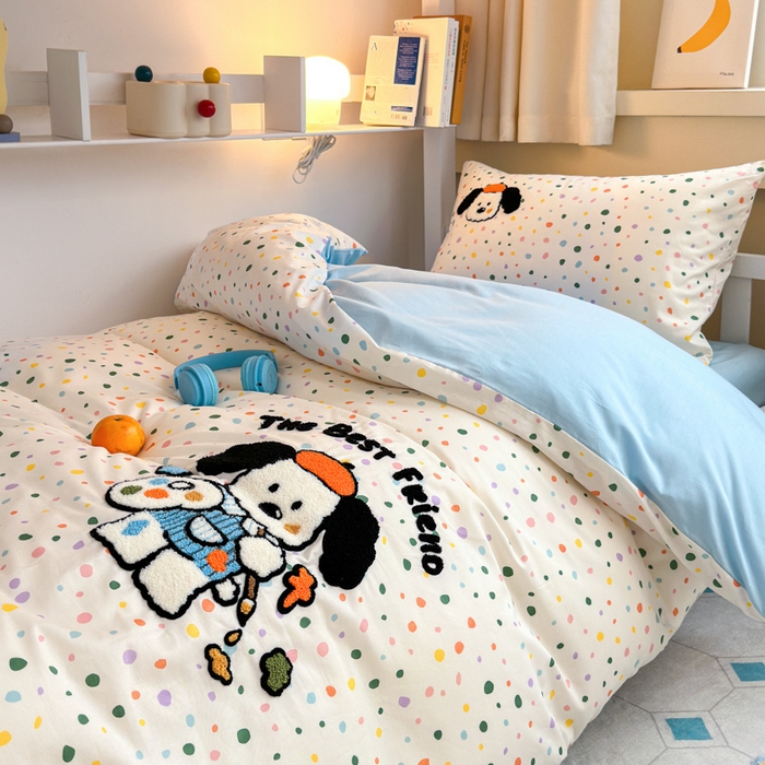 91家纺网 家纺一手货源 找家纺 锦觅 2024新款学生季全棉小清新绣花时尚复古卡通三件套四件套 小画家