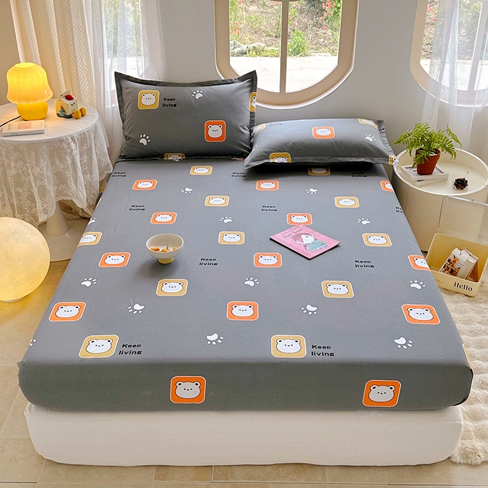 91家纺网 家纺一手货源 找家纺 家贝爱 2024新款原棉老粗布床笠 格格熊