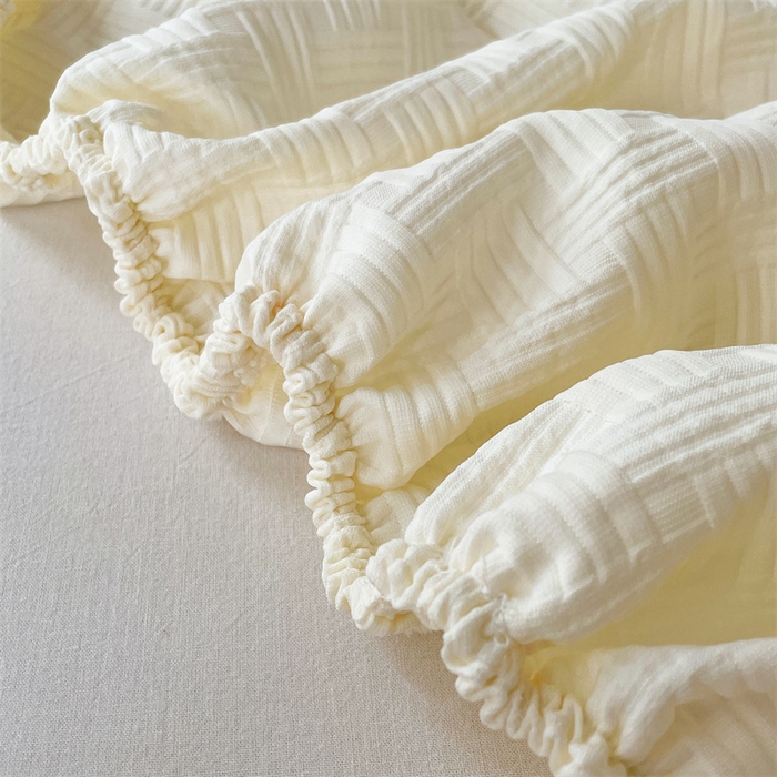 91家纺网 家纺一手货源 找家纺 梦舒羽 2025新款魔方格泡泡大提花床笠华夫格床垫保护套 华夫格纯色-奶油黄