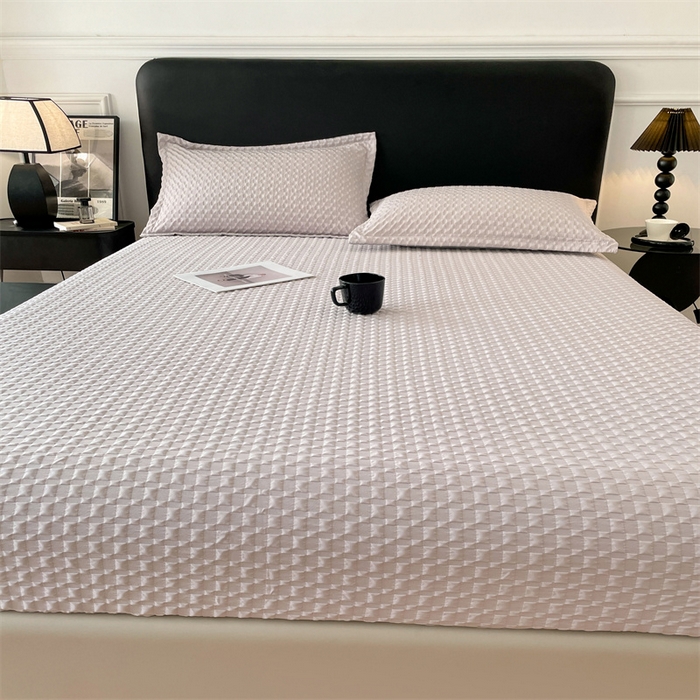 91家纺网 家纺一手货源 找家纺 梦舒羽 2025新款魔方格泡泡大提花床笠华夫格床垫保护套 魔方格泡泡-银月灰