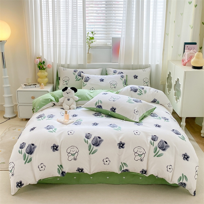 91家纺网 家纺一手货源 找家纺 本制 2024新款12868全棉印花四件套 花间寻梦