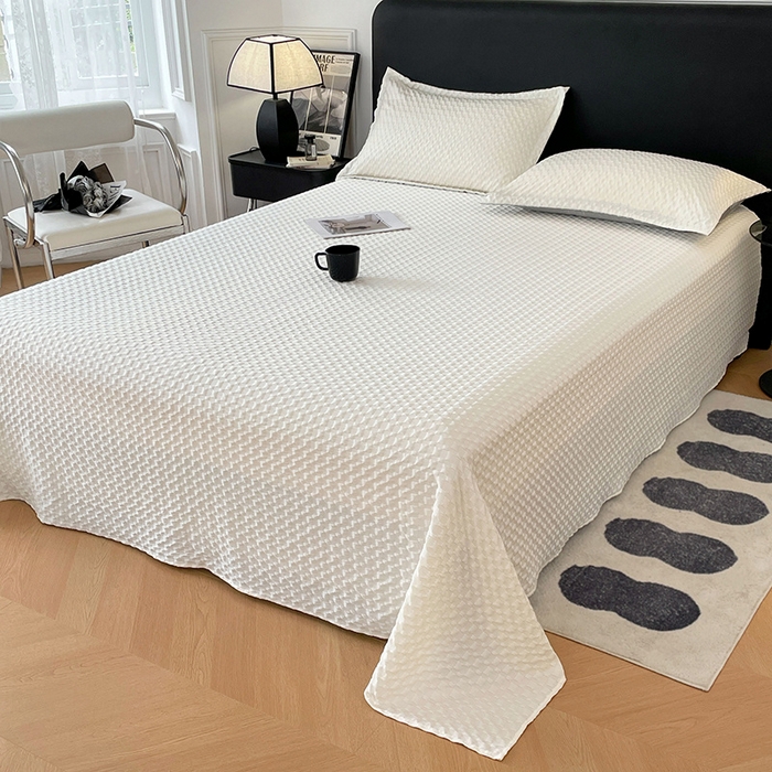 91家纺网 家纺一手货源 找家纺 梦舒羽 2025新款魔方格泡泡大提花床单华夫格床垫保护套床护垫 魔方格泡泡-珍珠白