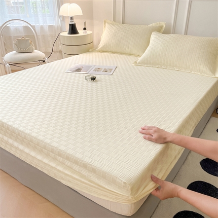 91家纺网 家纺一手货源 找家纺 （总）梦舒羽 2025新款魔方格泡泡大提花床笠华夫格床垫保护套