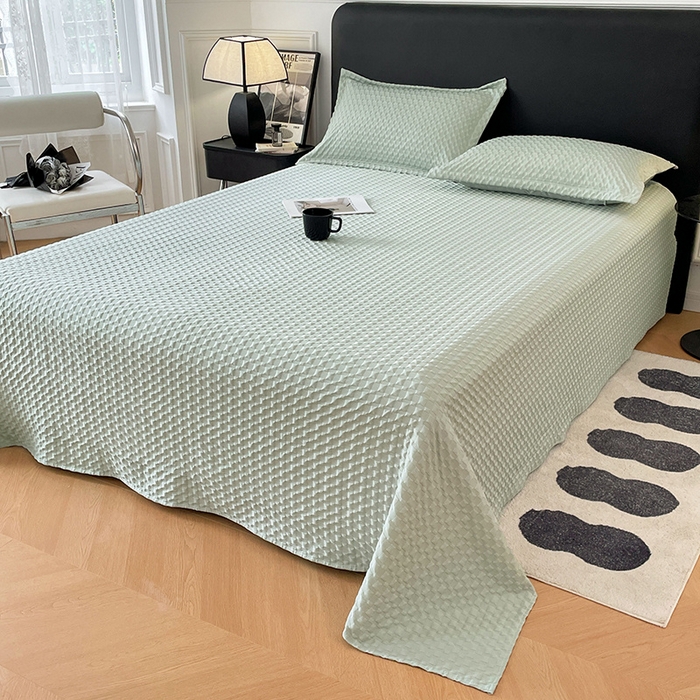 91家纺网 家纺一手货源 找家纺 梦舒羽 2025新款魔方格泡泡大提花床单华夫格床垫保护套床护垫 魔方格泡泡-云川绿