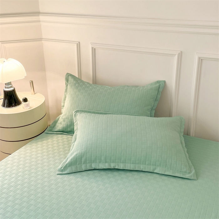 91家纺网 家纺一手货源 找家纺 梦舒羽 2025新款魔方格泡泡大提花床笠华夫格床垫保护套 华夫格纯色-青樱绿