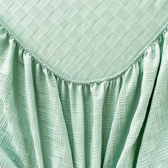 91家纺网 家纺一手货源 找家纺 梦舒羽 2025新款魔方格泡泡大提花床笠华夫格床垫保护套 华夫格纯色-青樱绿