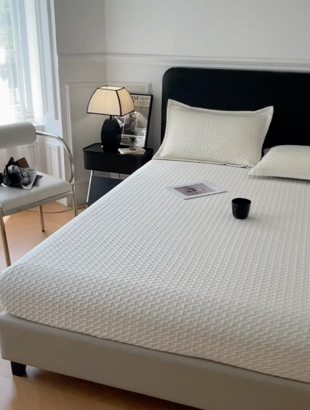 91家纺网 家纺一手货源 找家纺 梦舒羽 2025新款魔方格泡泡大提花床笠华夫格床垫保护套 魔方格泡泡-珍珠白