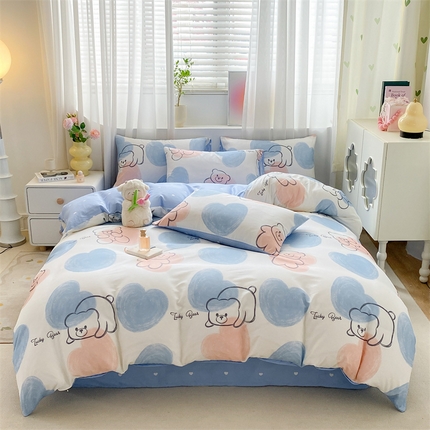 本制 2024新款12868全棉印花四件套 彩色心愿-蓝