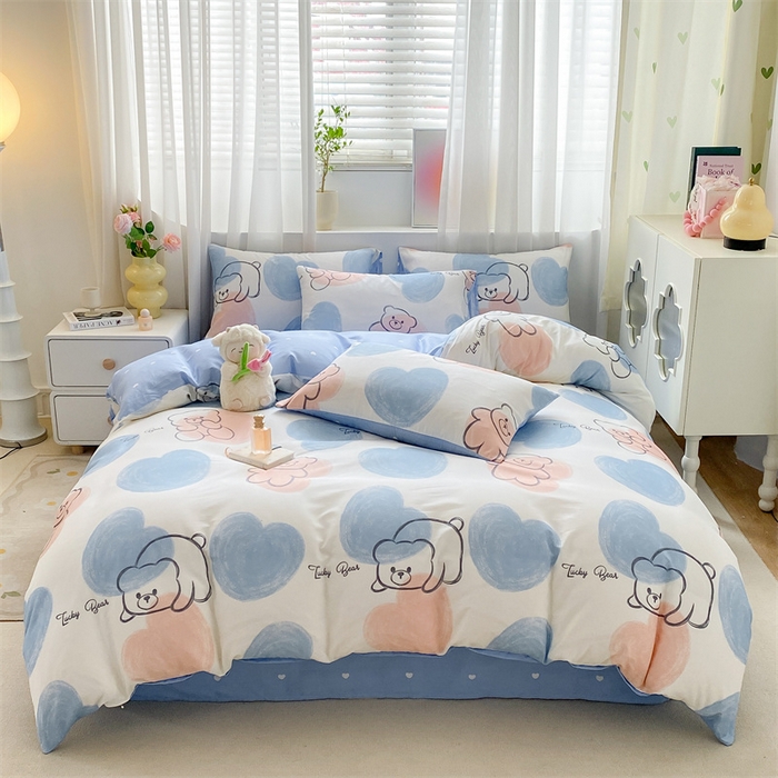 91家纺网 家纺一手货源 找家纺 本制 2024新款12868全棉印花四件套 彩色心愿-蓝