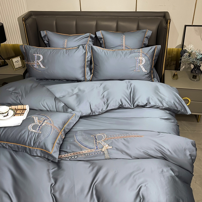 91家纺网 家纺一手货源 找家纺 艾迪尚家纺 2025新款120S刺绣长绒棉四六件套 时尚-灰