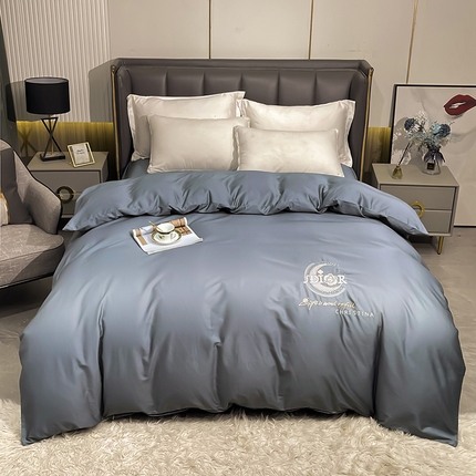 艾迪尚家纺 2025新款120S刺绣长绒棉单被套 山茶花-绅士灰