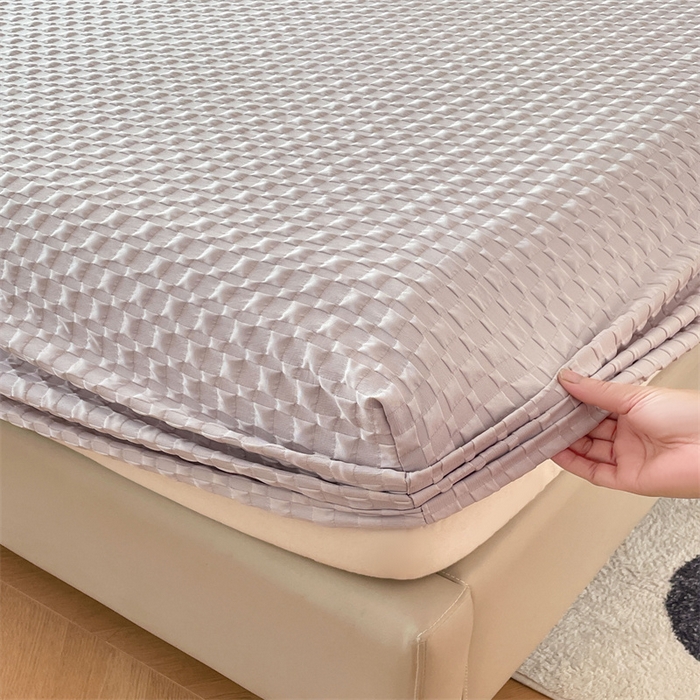 91家纺网 家纺一手货源 找家纺 梦舒羽 2025新款魔方格泡泡大提花床笠华夫格床垫保护套 魔方格泡泡-银月灰