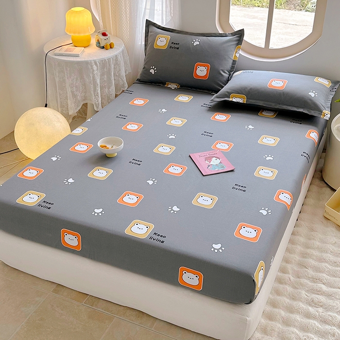 91家纺网 家纺一手货源 找家纺 家贝爱 2024新款原棉老粗布床笠 格格熊