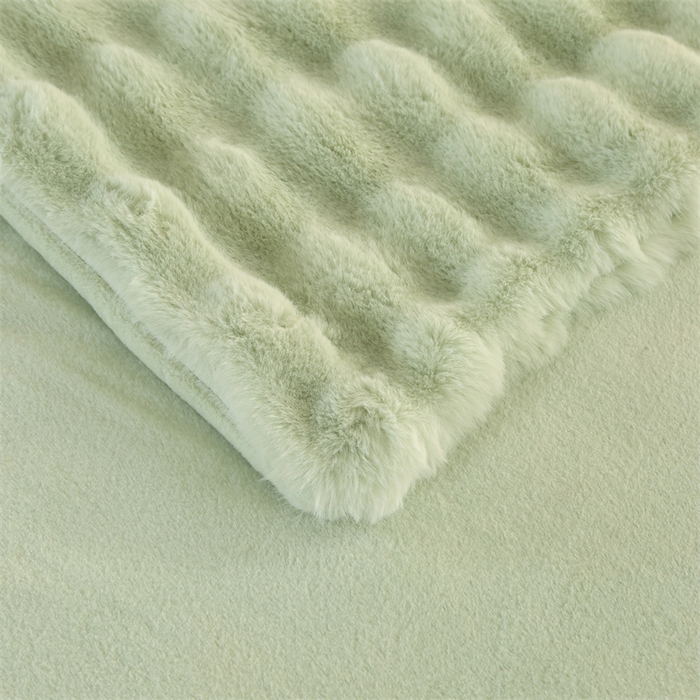 91家纺网 家纺一手货源 找家纺 芸锦豪2024新款纯色托斯卡纳兔毛大泡泡绒毛毯 草绿