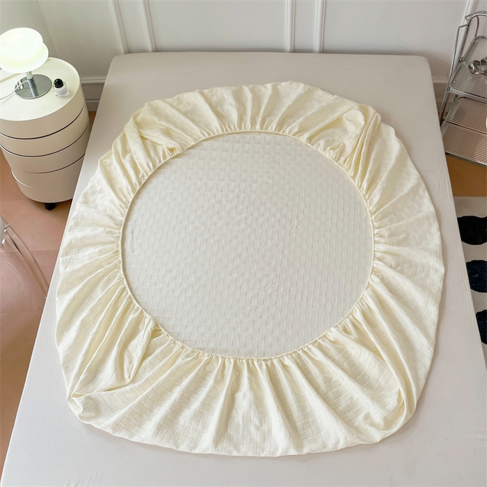 91家纺网 家纺一手货源 找家纺 梦舒羽 2025新款魔方格泡泡大提花床笠华夫格床垫保护套 华夫格纯色-奶油黄