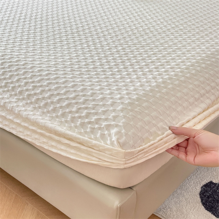 91家纺网 家纺一手货源 找家纺 梦舒羽 2025新款魔方格泡泡大提花床笠华夫格床垫保护套 魔方格泡泡-珍珠白