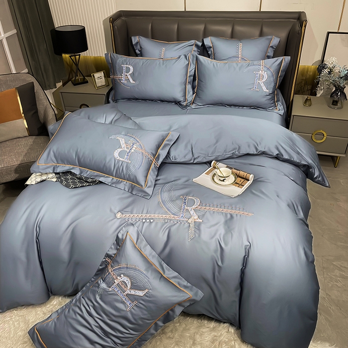 91家纺网 家纺一手货源 找家纺 艾迪尚家纺 2025新款120S刺绣长绒棉四六件套 时尚-灰