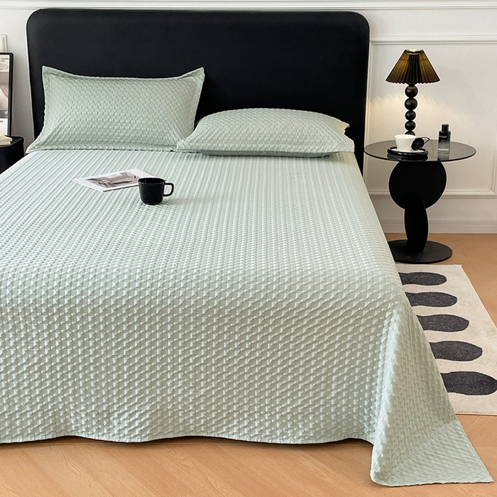 91家纺网 家纺一手货源 找家纺 梦舒羽 2025新款魔方格泡泡大提花床单华夫格床垫保护套床护垫 魔方格泡泡-云川绿