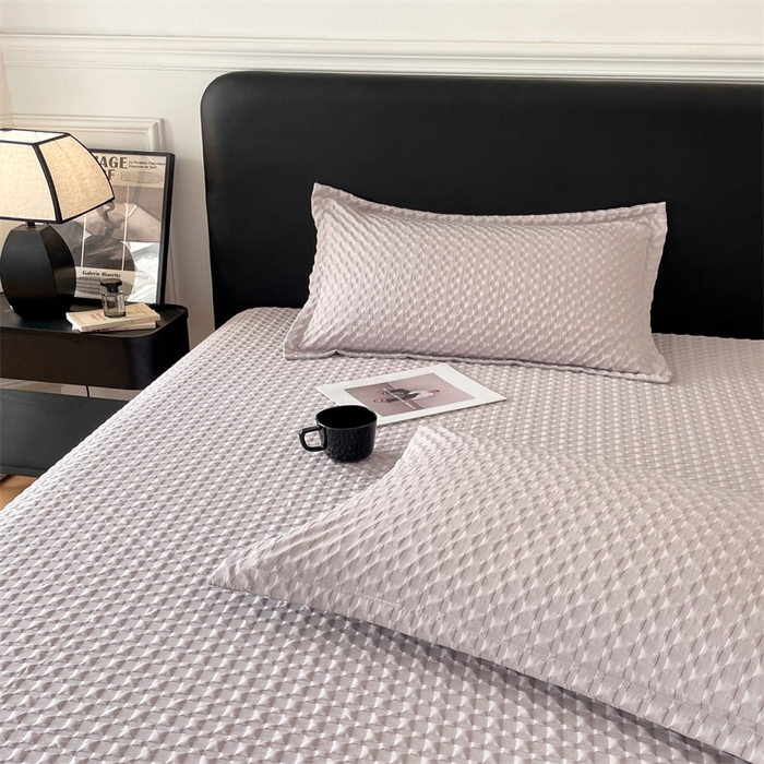91家纺网 家纺一手货源 找家纺 梦舒羽 2025新款魔方格泡泡大提花床笠华夫格床垫保护套 魔方格泡泡-银月灰