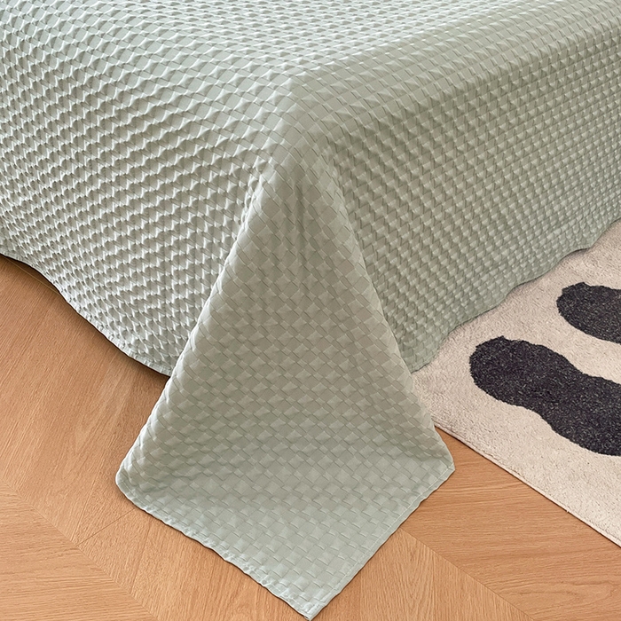 91家纺网 家纺一手货源 找家纺 梦舒羽 2025新款魔方格泡泡大提花床单华夫格床垫保护套床护垫 魔方格泡泡-云川绿