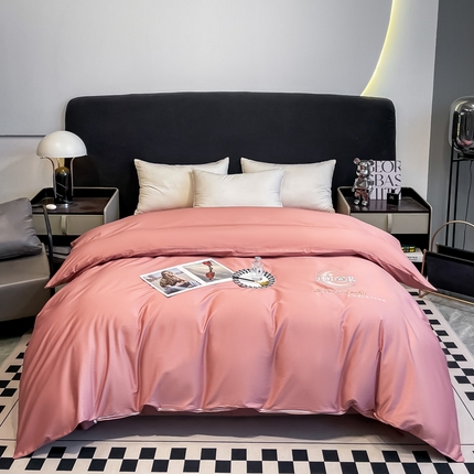 艾迪尚家纺 2025新款120S刺绣长绒棉单被套 山茶花-胭脂红