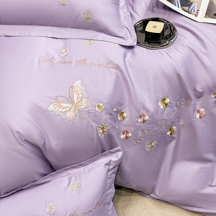 91家纺网 家纺一手货源 找家纺 艾迪尚家纺 2025新款120S刺绣长绒棉单被套 时尚紫