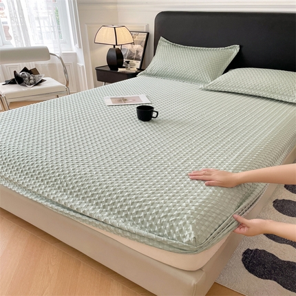 91家纺网 家纺一手货源 找家纺 （总）圣比熊 2025新款魔方格泡泡大提花床笠华夫格床垫保护套1