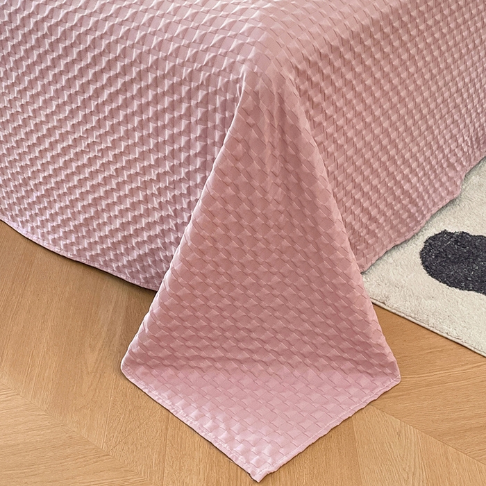 91家纺网 家纺一手货源 找家纺 梦舒羽 2025新款魔方格泡泡大提花床单华夫格床垫保护套床护垫 魔方格泡泡-梦幻粉