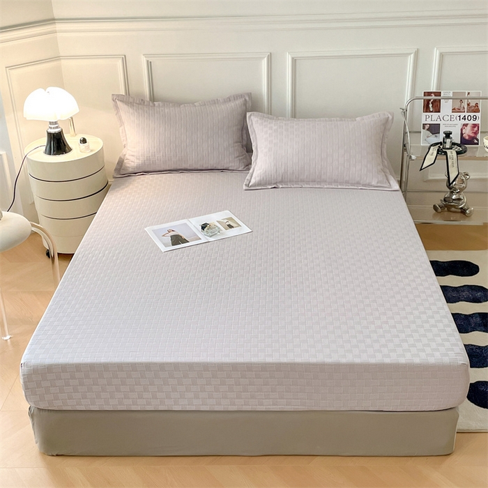 91家纺网 家纺一手货源 找家纺 梦舒羽 2025新款魔方格泡泡大提花床笠华夫格床垫保护套 华夫格纯色-浅灰色