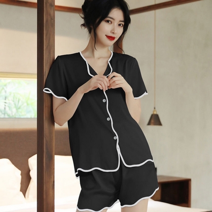 91家纺网 家纺一手货源 找家纺 （总）洛兰沙家居馆【只代发】【只代发】 2024新款冰丝绸性感睡衣女夏季薄款蕾丝美背开叉吊带睡裙睡袍两件套带胸垫软蕾丝两套