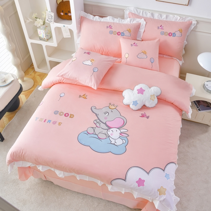 91家纺网 家纺一手货源 找家纺 佳梦家纺 2024新款40支全棉高端贴布绣卡通四件套 大象