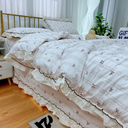 91家纺网 家纺一手货源 找家纺 （总）暖居 2024新款韩系泡泡点棉花砂洗被套砂洗棉花床盖四件套
