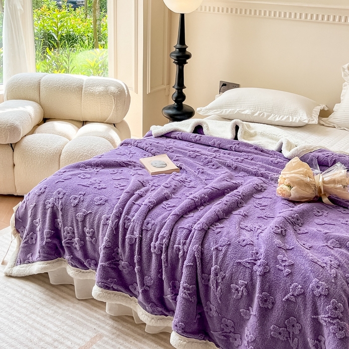 91家纺网 家纺一手货源 找家纺 呗旺鹿 2024新款多巴胺双面塔肤绒高克重盖毯（特价款） 花岛