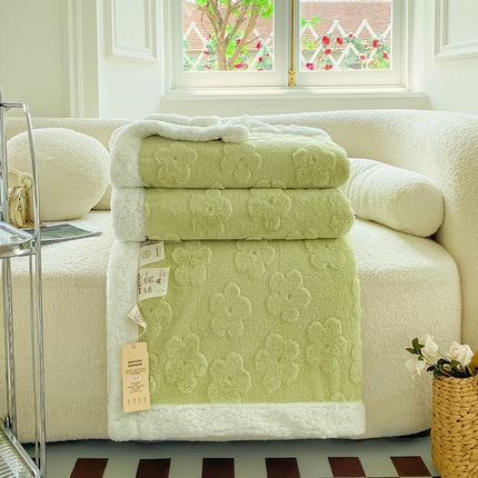 呗旺鹿 2024新款多巴胺双面塔肤绒高克重盖毯（特价款） 浅浅花漾-绿