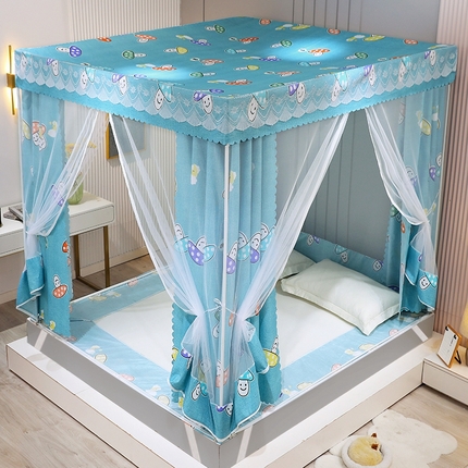 91家纺网 家纺一手货源 找家纺 显高蚊帐2025新款坐床遮光防尘坐床回底遮光蚊帐系列 蓝花免